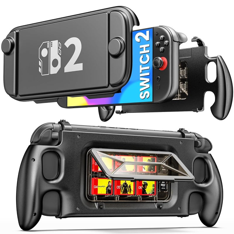 EXTREMECOOL Switch 2 Grip - Ergonomic Hard Shell with 6 Game Slots & Front Cover | Handheld Mode Only | NOT Dockable | Lightweight & Travel-Ready Protective Shell (Black) - Image 1